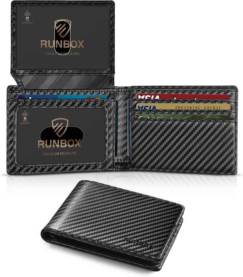 RUNBOX Wallet for Men Slim Rfid Leather 2 ID Window With Gift Box | Slim, Rfid, 2 ID Window, With Gift Box, Slim, Rfid - Image 1